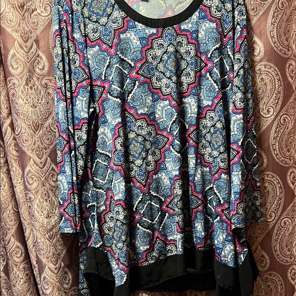 Cato Blue and Pink Paisley Tunic Top